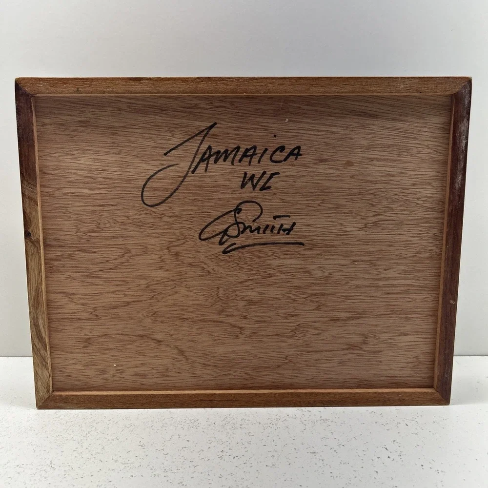 Vintage Signed Jamaican Marquetry Inlay Wood Serving Tray Handmade Jamaica W.I.